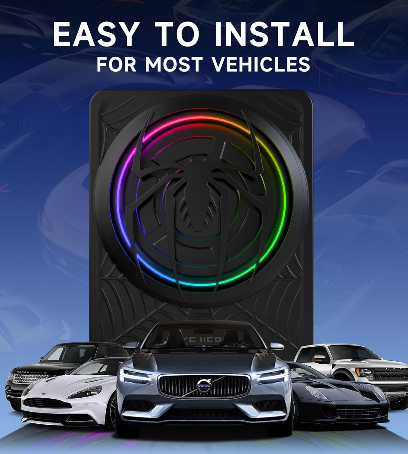 1200W RGB Subwoofer, Slim Underseat Car Subwoofer and Amp Package with RGB Beat-Synced Light, Individual Control for Low Pass/Gain/Boost Bass, Deep Bass Perfect for Truck/SUV/Jeep/MPV