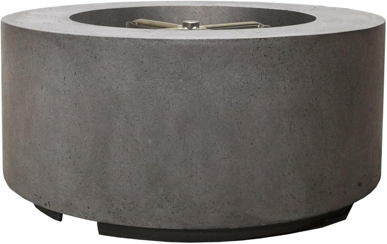 Lakeview Outdoor Designs Spylake View 36 Inch Round GFRC Concrete Propane Fire Pit Table in Pewter