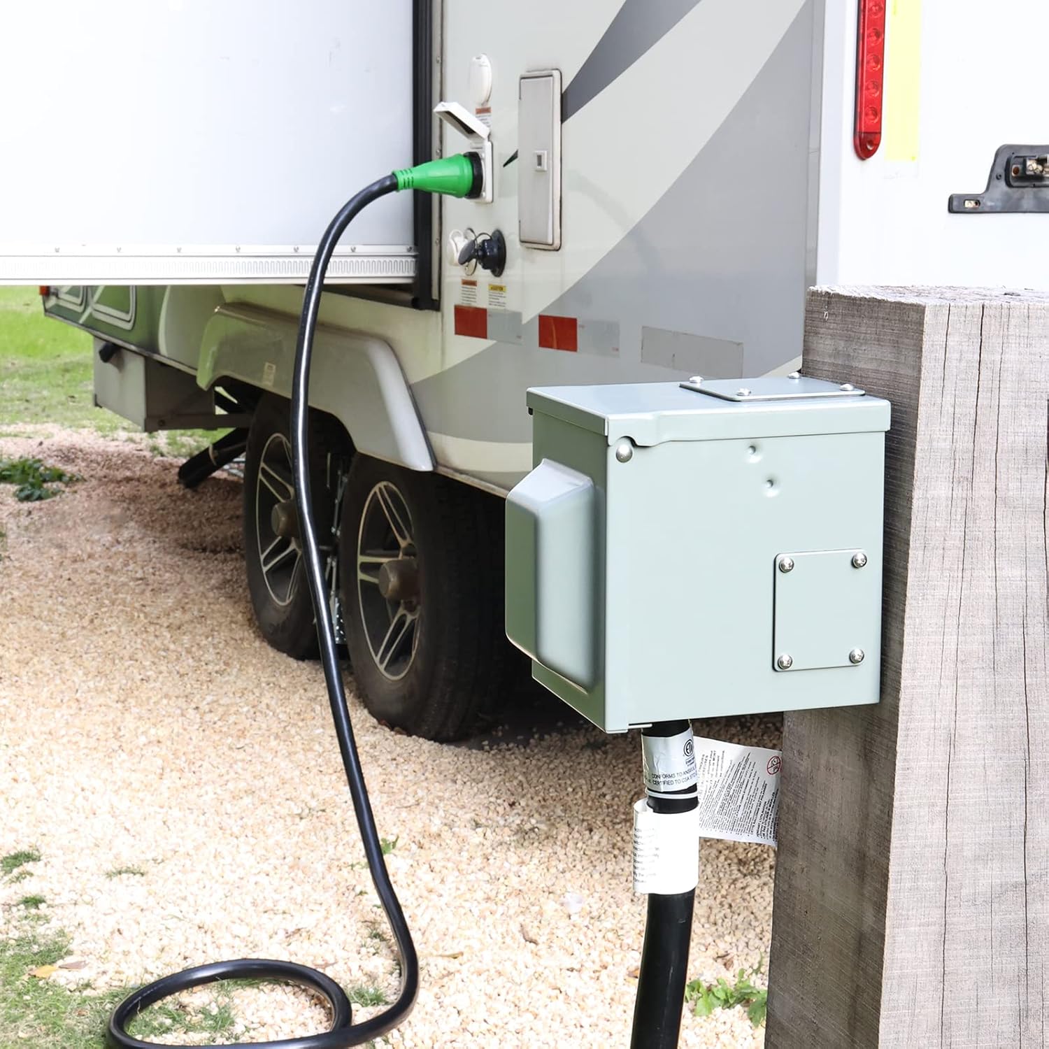 RVGUARD 50 Amp 25 Foot RV Power Cord, 14-50P to SS2-50R Generator Extension Cord, Heavy Duty STW Cord with LED Power Indicator and Cord Organizer, Green, ETL Listed