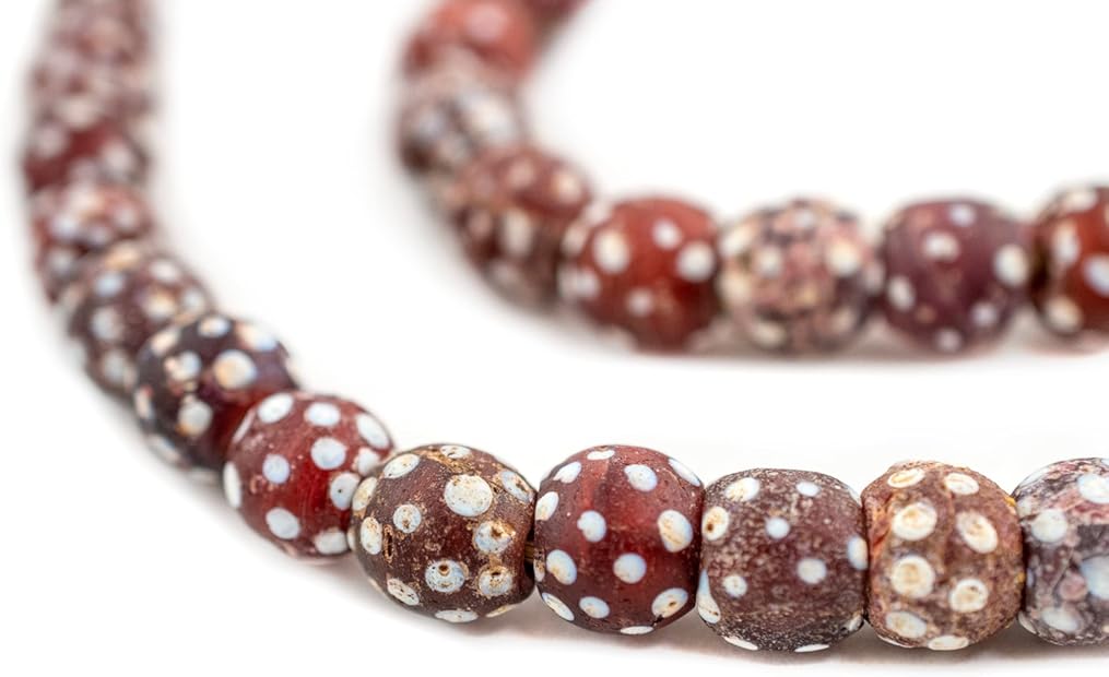 The Bead Chest Red Antique Skunk Eye Beads 11mm Ethiopia African Round Glass Large Hole 27 Inch Strand Handmade