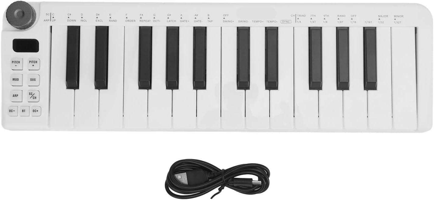 25 Sensitive Keys MIDI Keyboard Controller, Portable Design Rich Functionality with Wide Connectivity
