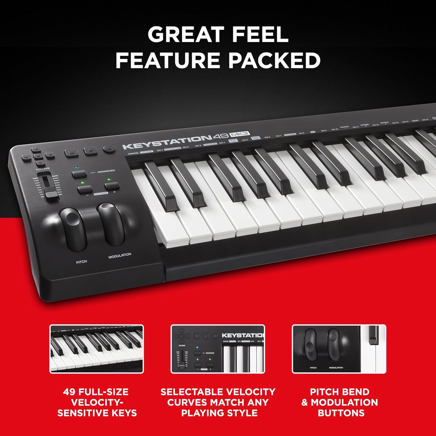 M-AUDIO Keystation 49 MK3 - Synth Action 49 Key USB MIDI Keyboard Controller with Assignable Controls, Pitch and Mod Wheels, and Software Included
