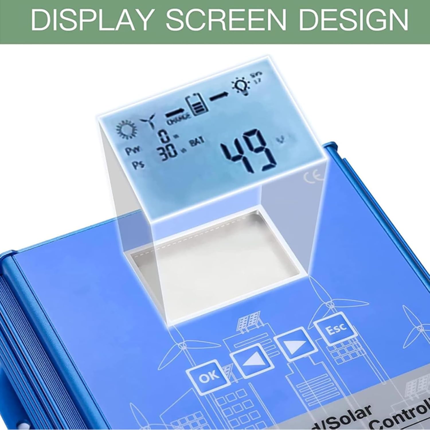 6000W MPPT Solar Charge Controller, with LCD Display 12V/24V Wind Charge Controller Solar Panel Battery Regulator Suitable for Wind Solar Panels(Blue) ,12V