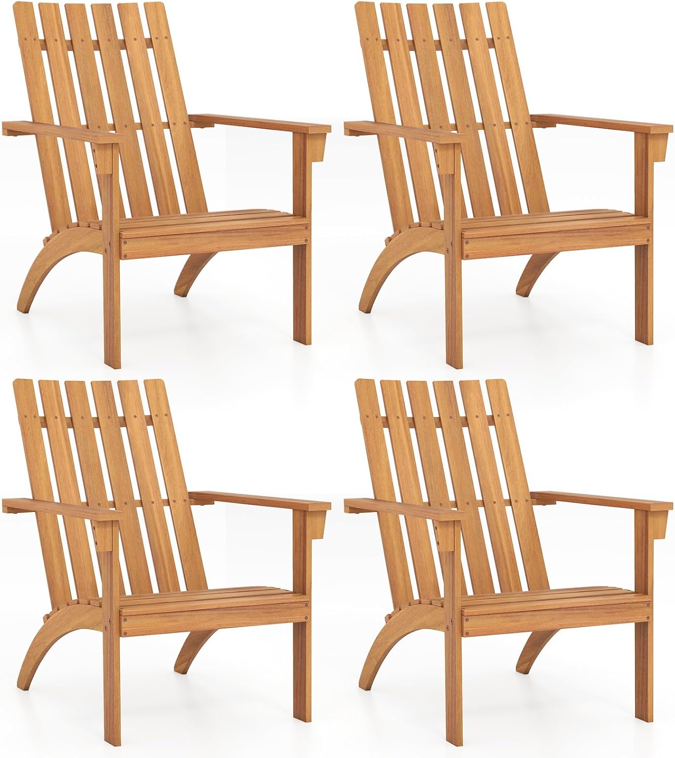 Giantex Adirondack Chairs Set of 4, Acacia Wood Fire Pit Chairs w/Inclined Seat, High Backrest, Ergonomic Outdoor Slatted Patio Chairs for Backyard, Poolside, Lawn, Porch