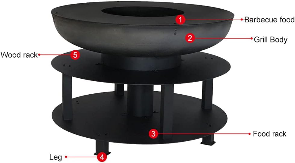 Round Wood Burning Patio Firebowl,Wood Burning Fire Pit,Large Outdoor Fire Pit,Portable Fire Pit,Table Brazier Garden,Backyard Fire Pit,Wooden Tray with Storage