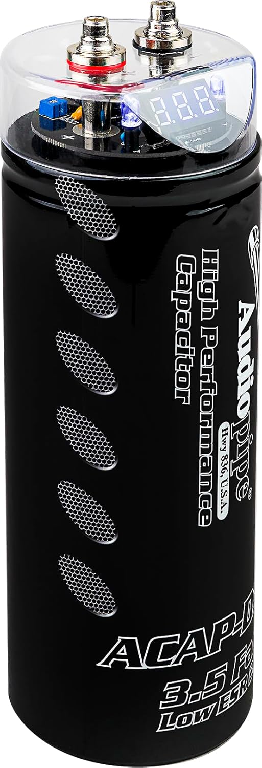 Audiopipe ACAP-D3500 Car Audio 24 Volt Surge Power 3.5 Farad Capacitor Kit for Car Stereo Amplifier with Digital Display and Electronic Protection, Black (3.5 Farad)