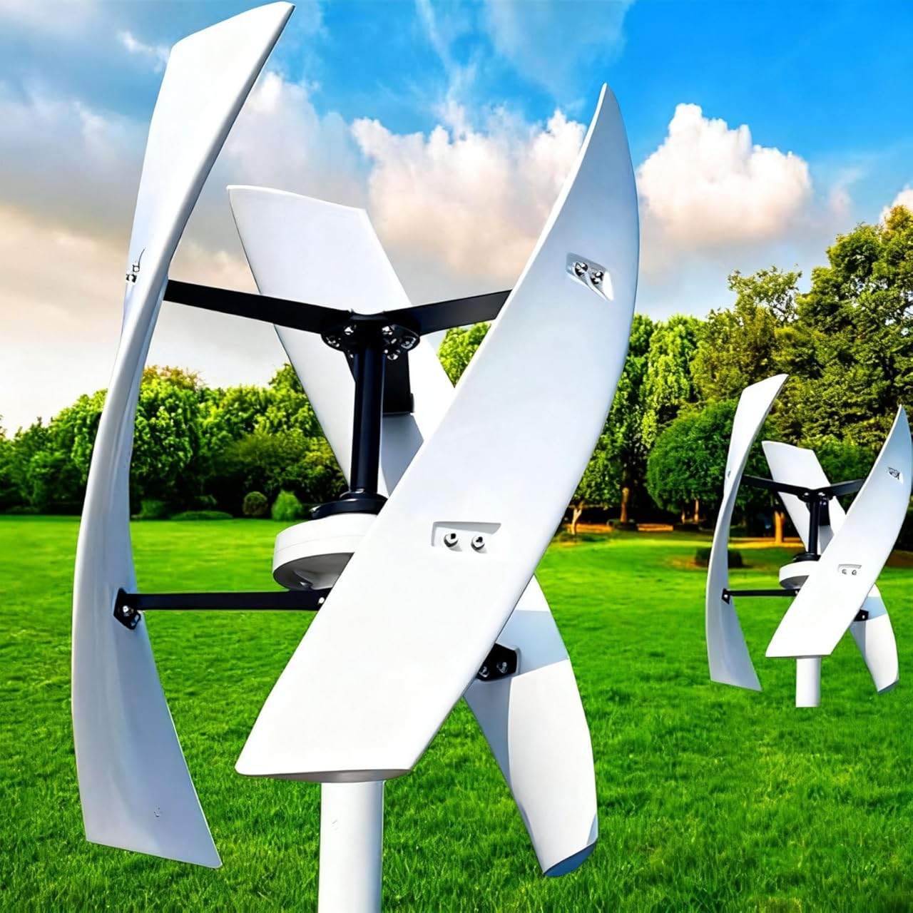 Wind Turbine Generator Kit,Vertical Axis Wind Turbine,Maglevs Wind Generator with Controller,Quiet 3 Leaves Small Household Windmill for Home,Industrial Energy White-48V