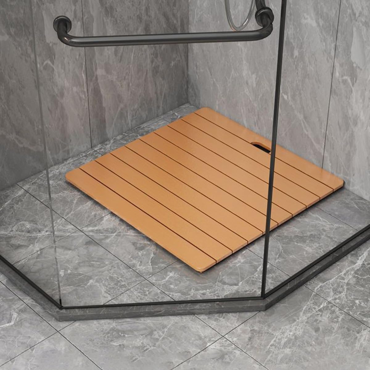 Wood Grain Shower Mat 80x110cm/31x43in, Heavy Duty Non Slip Bathroom Mat, Floor Sturdy Bath Mats for Bathtub Yard Patio Pool/Spa/Sauna/Rv, Easy to Clean, Orange