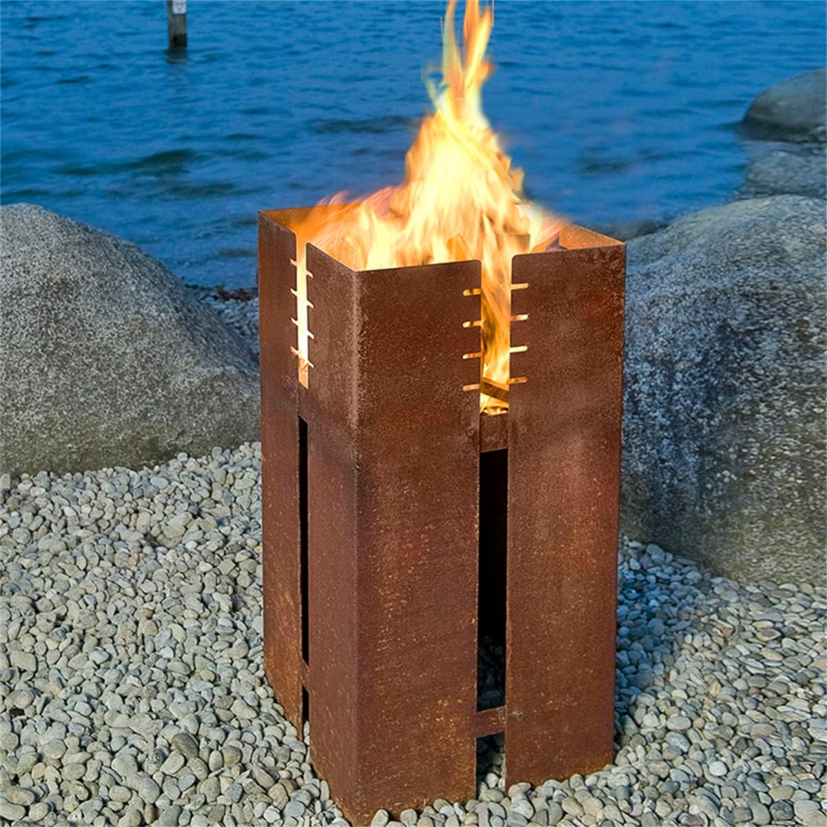 BBQ Grill Corten Steel Square Fire Pit Wood Charcoal Burning Patio Backyard Garden Picnic Outdoor Barbecue Bonfire Fireplace 17.7 inch Side Length