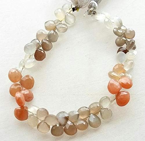 13 inch natural beads strand of 6-8mm faceted heart multi moonstone gemstone beads for DIY jewelry - necklace, bracelet, earring, ring.