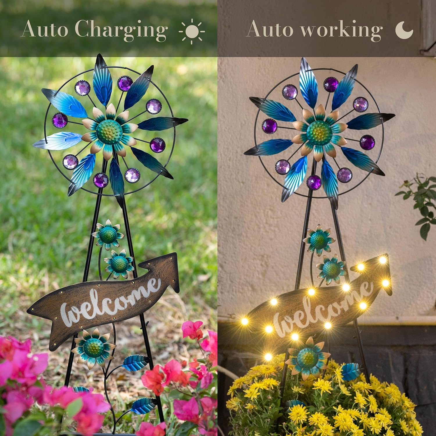 TERESA'S COLLECTIONS Peacock Garden Solar Stake, Wind Spinner Yard Art for Outdoor Decor, Metal Purple Windmill Decorative Garden Stake for Lawn Ornaments, Gifts for Mothers Day