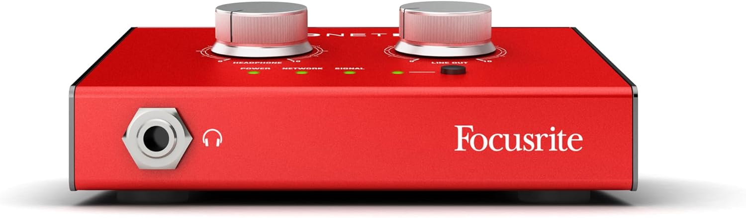 Focusrite RedNet AM2 Stereo Dante headphone amp and line out interface with PoE (Power over Ethernet)