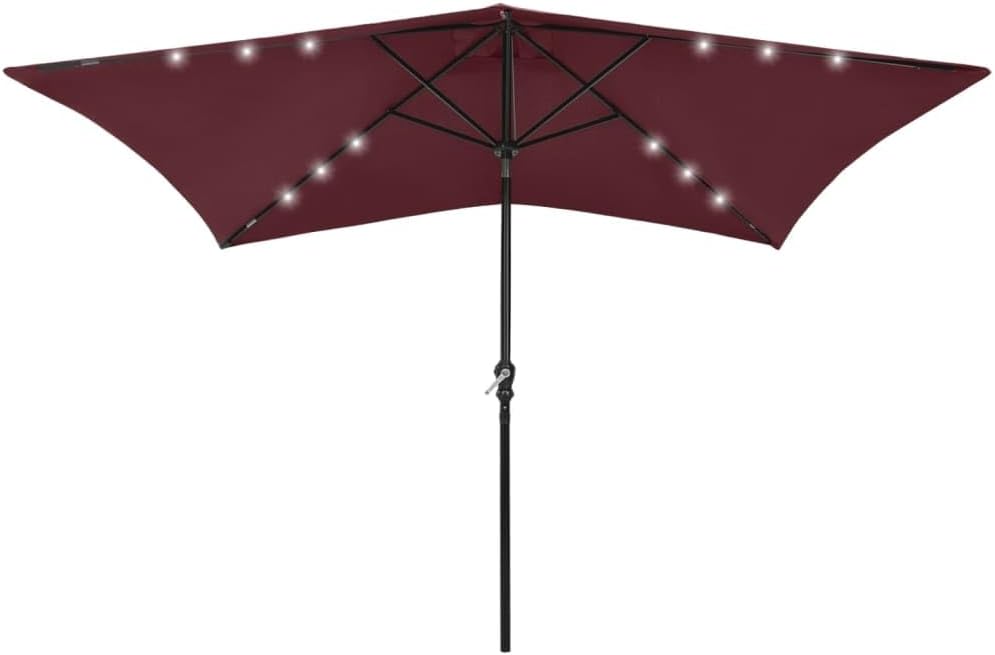Parasol with LEDs and Steel Pole Bordeaux Red 6.6'x9.8' Outdoor Umbrellas, Patio Sunshades
