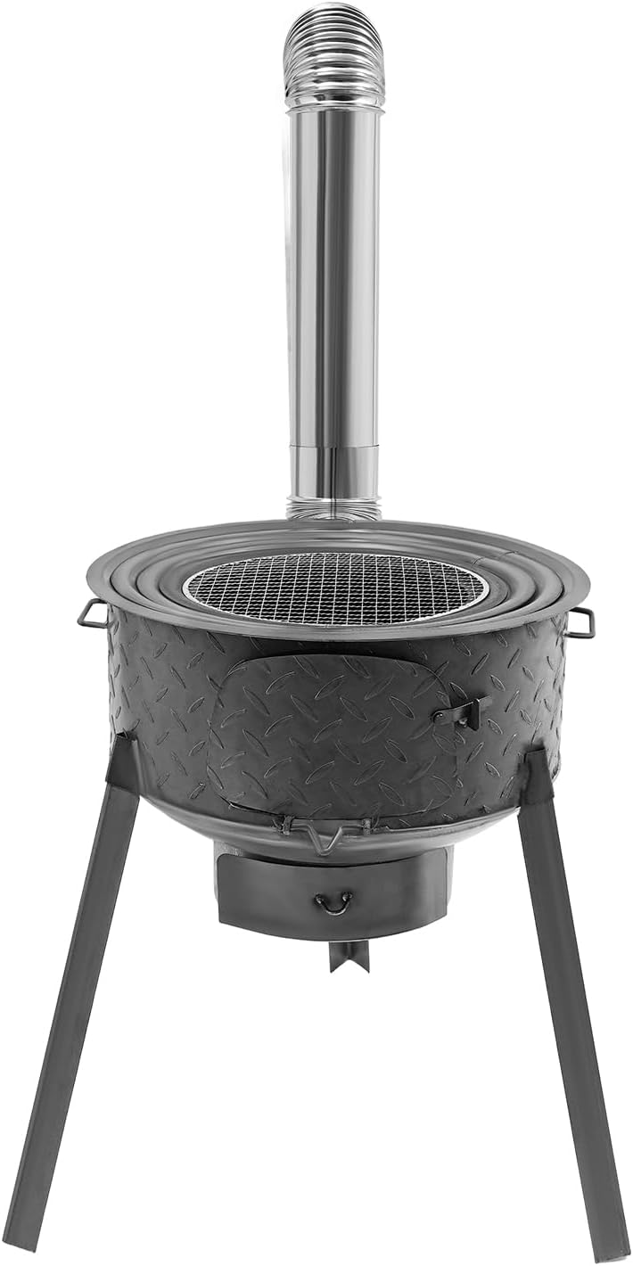 Wood Burning Stove,Black Wood Burning Firepit with 3 Wok Rings,Freestanding Multifunction Wood Burning Stove for Outdoor/Backyard Use