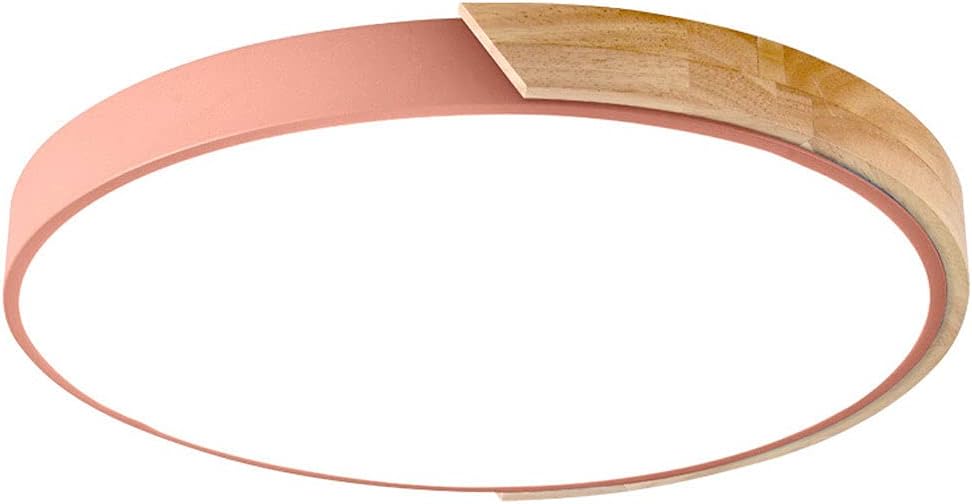 Yellow Ceiling Lamp Modern LED Ceiling Lamp Round Shaped Wood Adjustable Flush Mount Light Cool White 6000k Hanging Lighting Fixtures for Bathroom Kitchen Laundry, 30cm, Pink