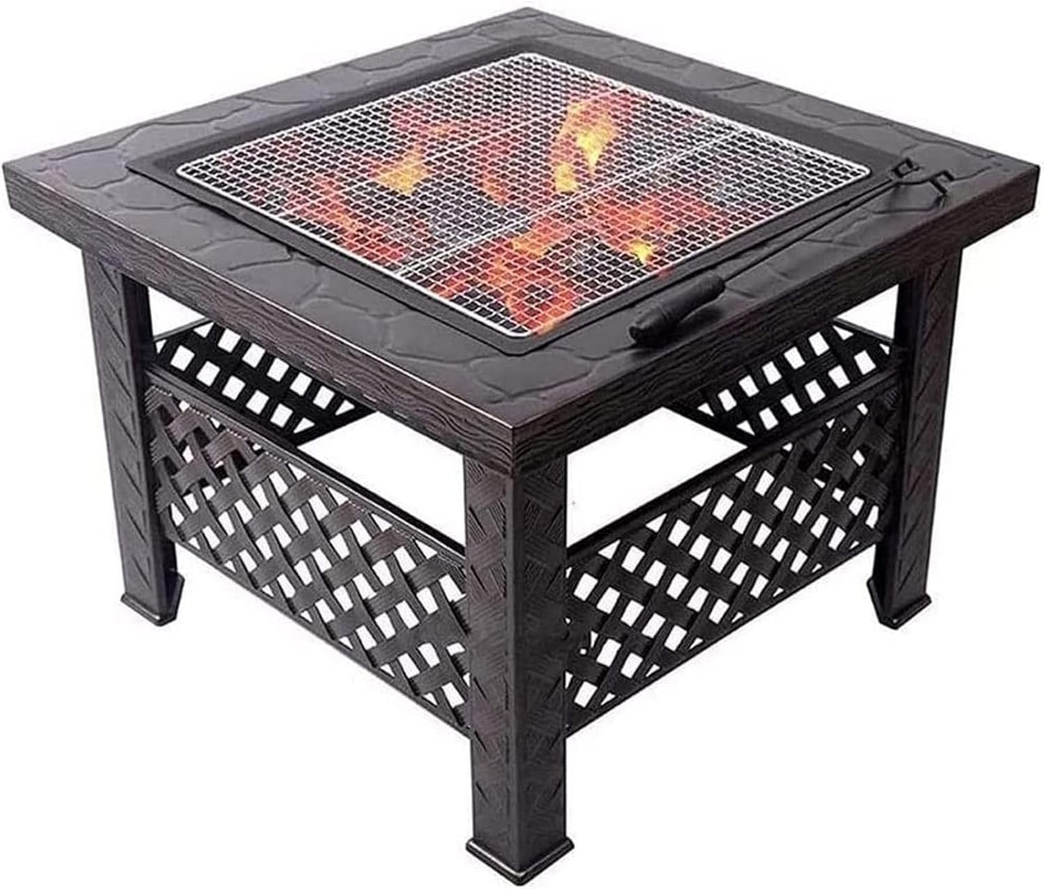 Garden Fire Pit Grill Bowl Grill Barbecue Rack Outdoor Fire Pit, Metal Fire Bowl Fireplace Backyard Patio Garden Stove with Spark Screen and Safe Poker, Fire Pits for Outside, Bonfire