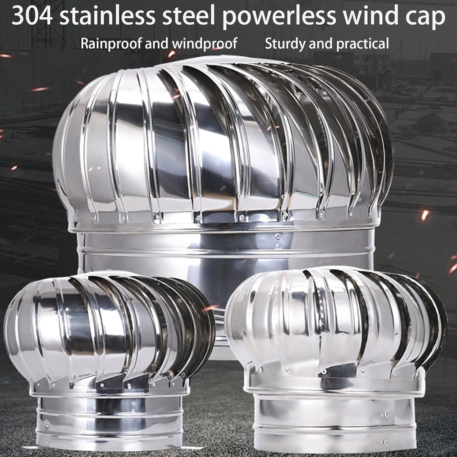 Wind Turbines Air Vents, Galvanized Turbine Ventilator, Whirlybird Turbine, Vent Built-in Fly Screen Mesh, Internally Braced Wind Turbine, Internally Braced Wind Turbine, for Factories, Farms ( Size :