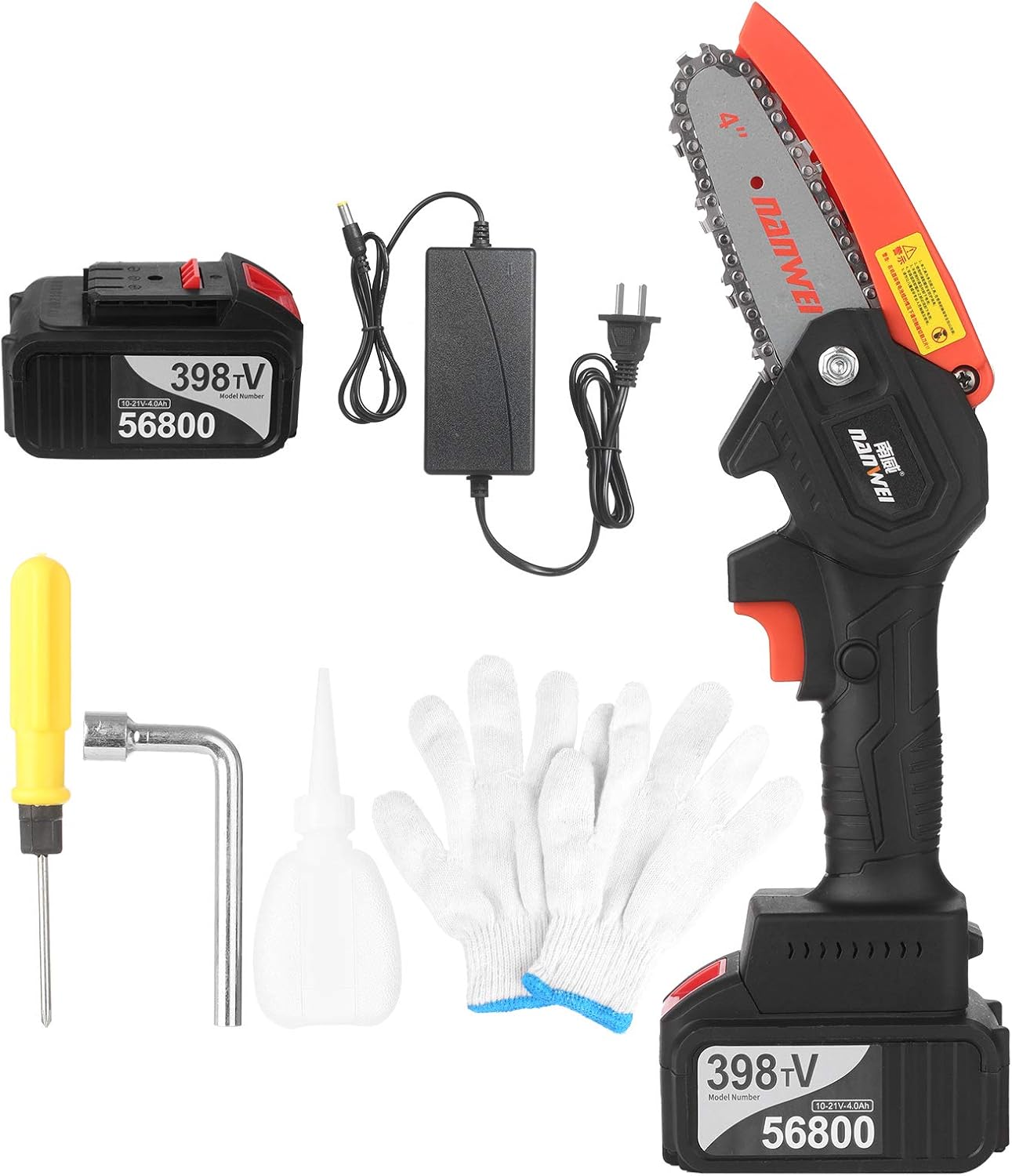 21V Mini Cordless Chainsaw 4-Inch Electric Brush Pruning Saw 2 Pack 4.0A Reable Lithium Battery Powered Tree Branch Pruner Pruning Shears Garden for Tree Trimming Wood Cutting