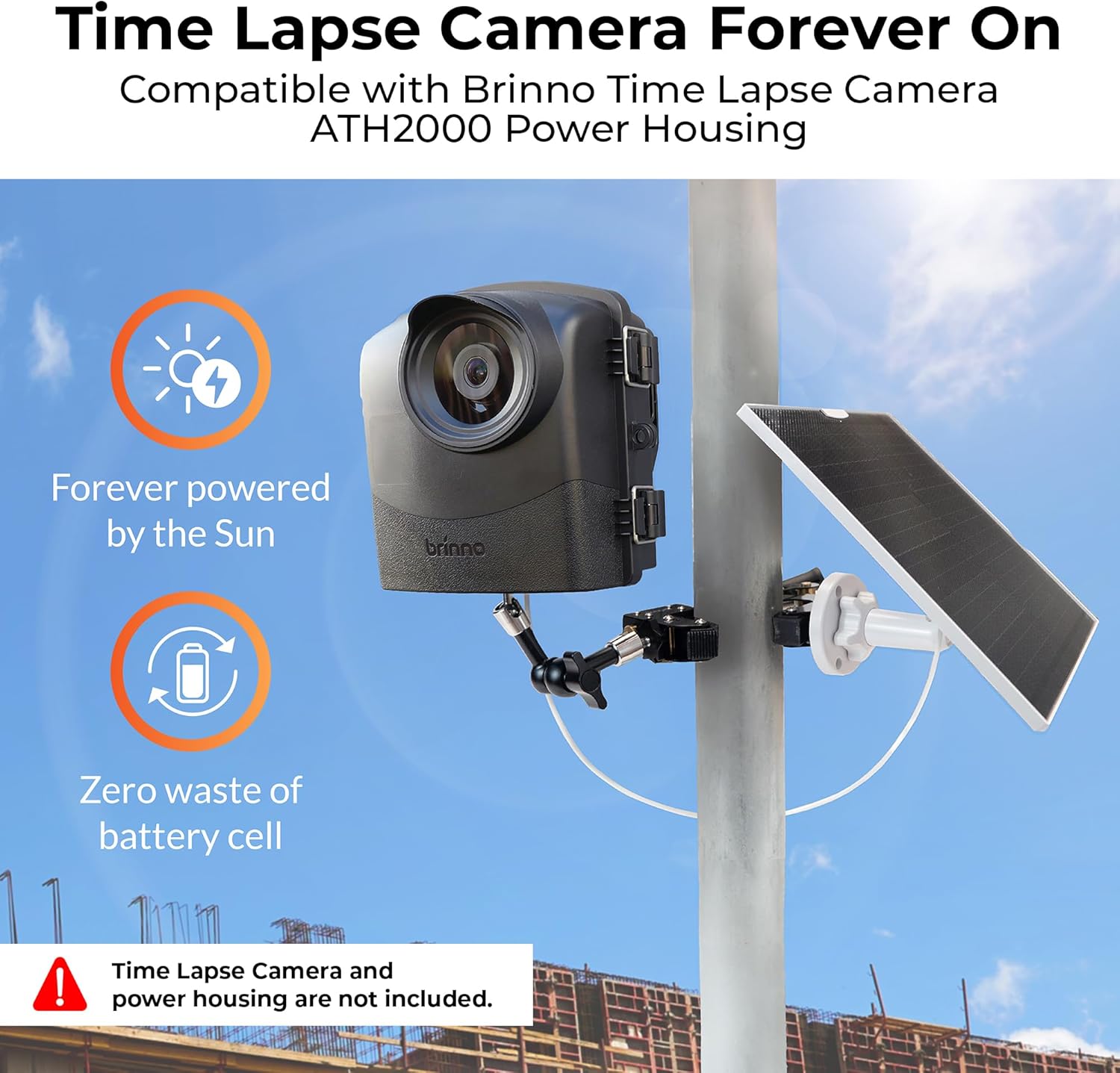 Brinno ASP1000-P Solar Panel Kit Bundle with Mount | 10W Solar Panel for Time Lapse Camera | IP65 Waterproof | DC 5V Outdoor Rechargeable Camera Battery, USB-C Cable, and Adjustable Security Mount