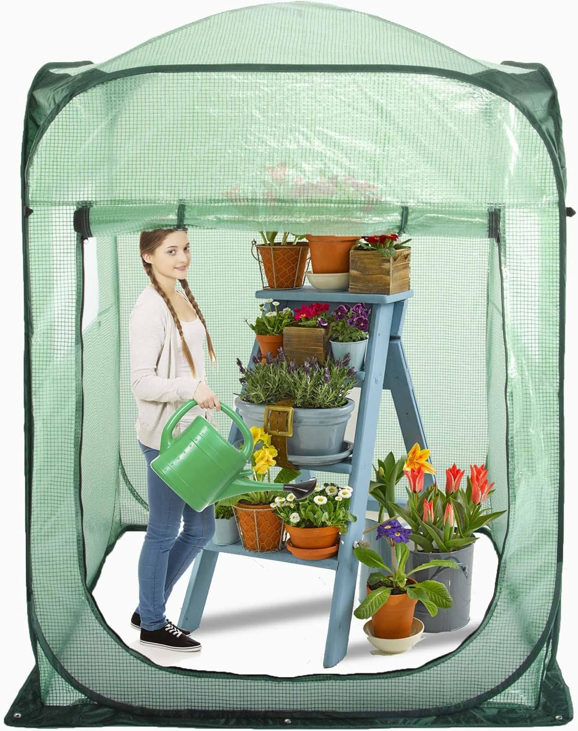 Porayhut Pop Up Greenhouse Tent,Portable X-Large Walk-in Flower House ,Indoor Outdoor Gardening Plant Sunshine Room with PE Mesh Cloth Cover for Protecting Plant from Cold Frost & Birds