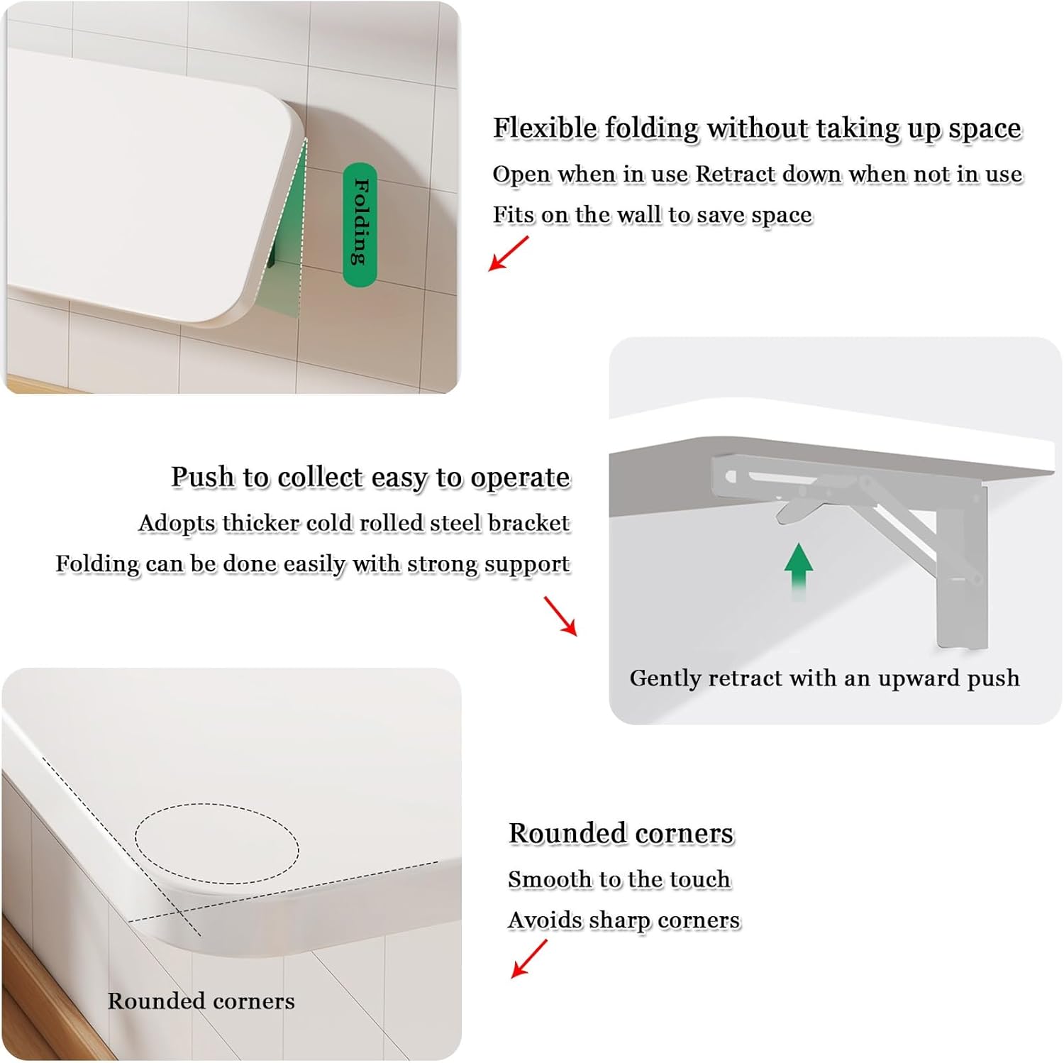 Wall Mounted Folding Table - Collapsible Desk for KitchenLaundry & Sewing Station - Space-Saving Floating Table (90x50cm) - Versatile Handicraft Production BarWhite