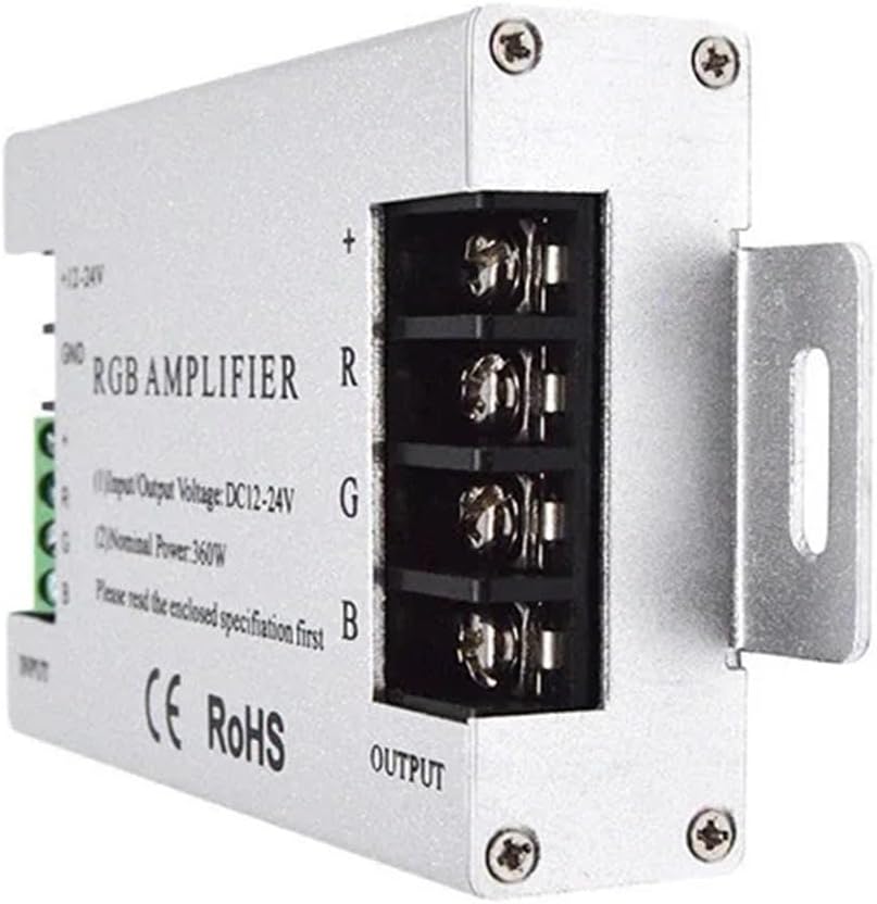 DC5V-24V Power Amplifier LED Light Strip Color Controller 12V30A Signal Aluminum/Black Repeater 360W(Silver)