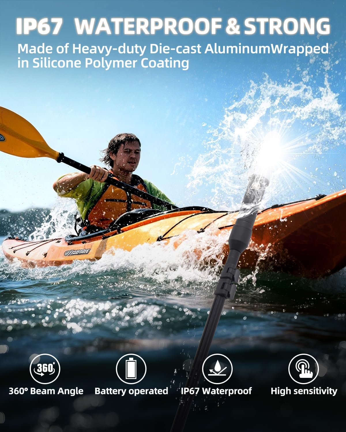 Tavaray Kayak Lights With Orange Flag Pole Kit, 360° Led White Boat Lights, 55.5