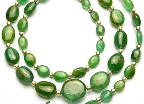 1 Strand Natural Zambia Emerald 5x7 to 11x13MM Smooth Nugget Beads Necklace 17 Inch Long