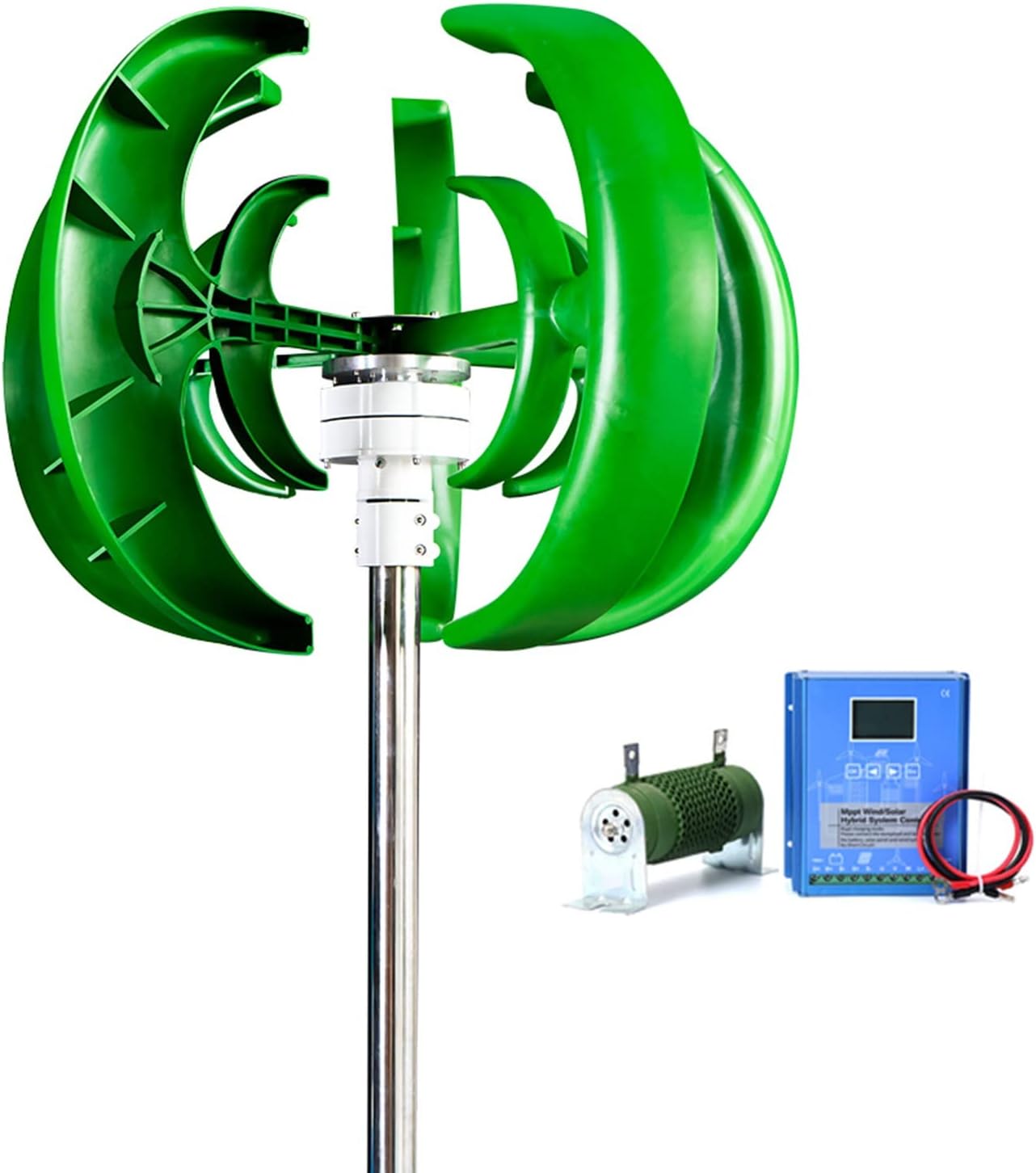 800W 12V/24V 5 Blades Wind Turbine Kit Vertical Axis Wind Turbine with Charge Controller Low Noise for Street Lamp Household (Color : Green, Size : 48v)