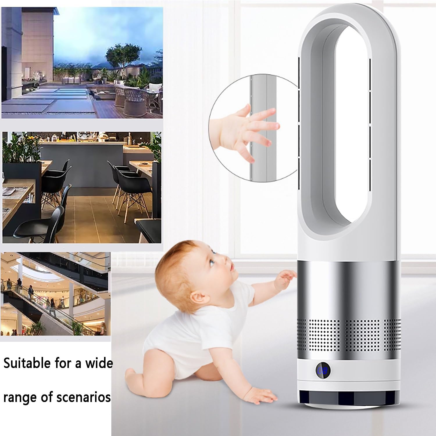 Bladeless Fan, Quiet Oscillating Tower Fan with Remote, Office Floor Fan, Air Circulation Fans, Hot and Cold, Can Be Used All Year Round；8 Air Speeds, Timed Appointments(Blue)