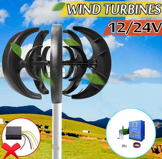 2000W Lantern Type 5-Blade Vertical Axis Wind Turbine Generator,12V 24V 48V Noiseless Vertical Wind Turbine Kit for Garden Boat Wind Motor with Controller