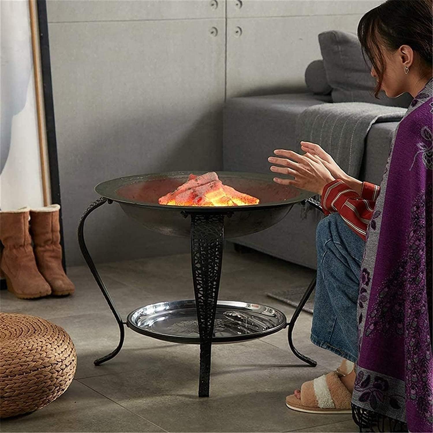 BBQ Grill Outdoor Fire Pits, BBQ Grill,Outdoor Fire Pit Accessories Wild Travel Wood Burning and Camping Picnic Stove Bonfire,Family Essential Multifunctional Stove,Black