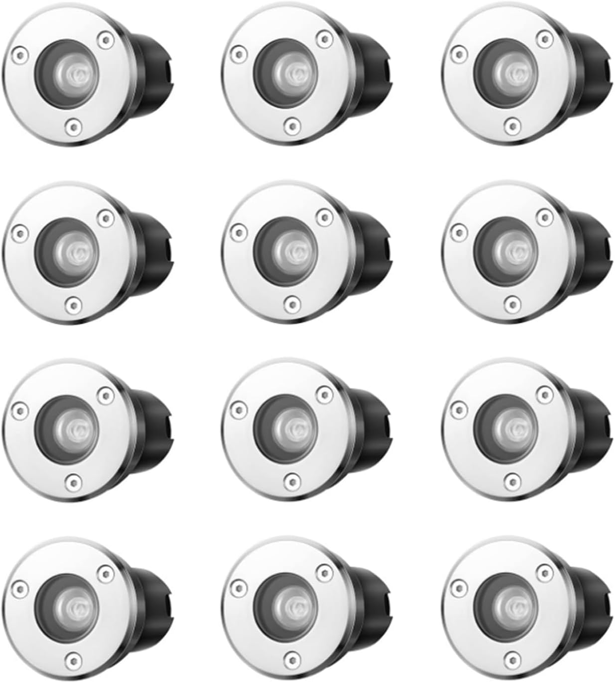 12 Pack Outdoor Recessed Ground Light LED Underground Light IP66 Waterproof 1W Well Light for Yard, Garden, Deck, Walkway, Stairs, Patio Landscape Buried Lights(Warm White-AC24V)