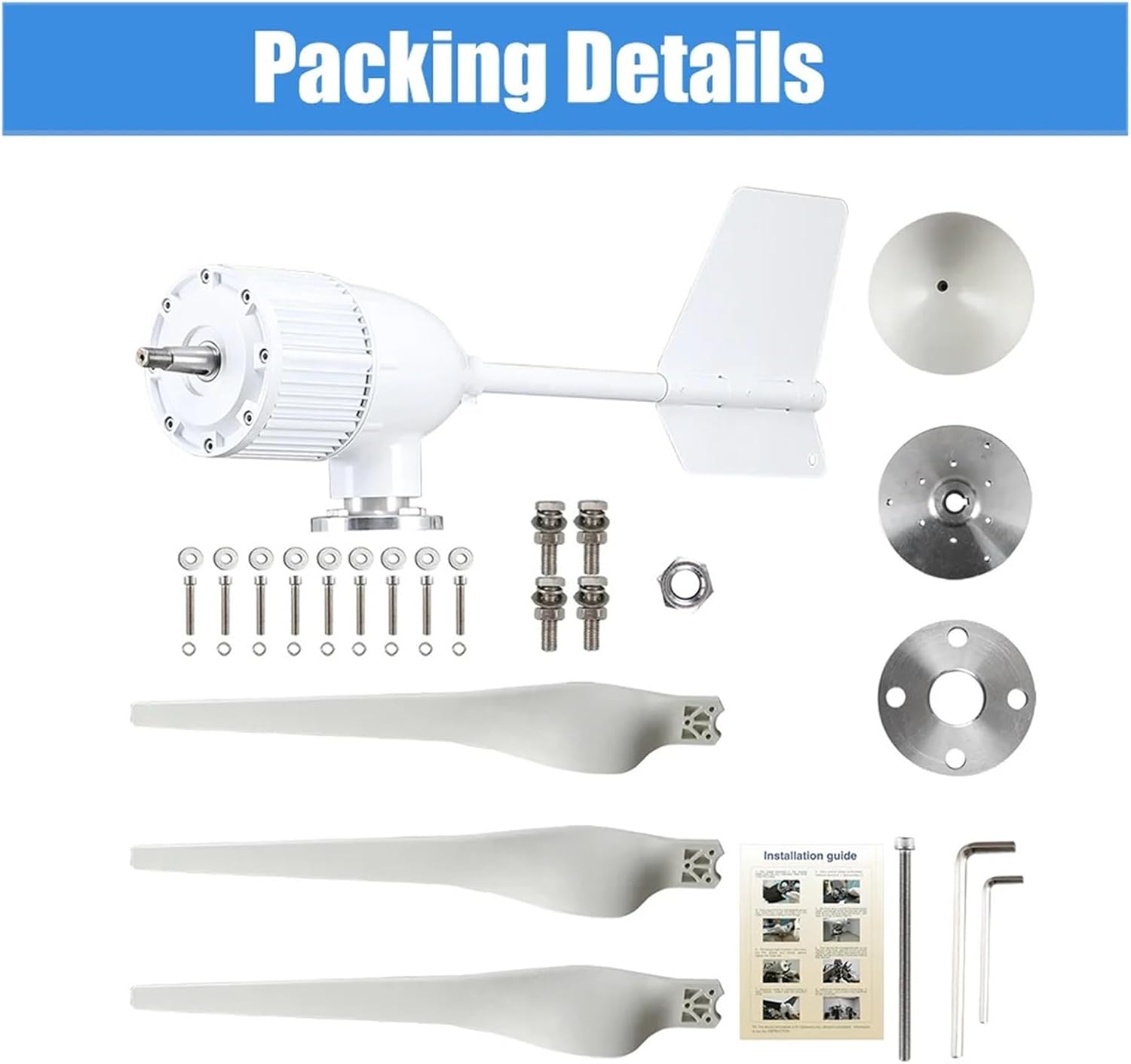 High Power 6KW Horizontal Axis Wind Turbine Generator Magnetic Generator 24V 48V 96V Home Appliance Farm Low Starting Speed for Home(with Hybrid Charger,48V)