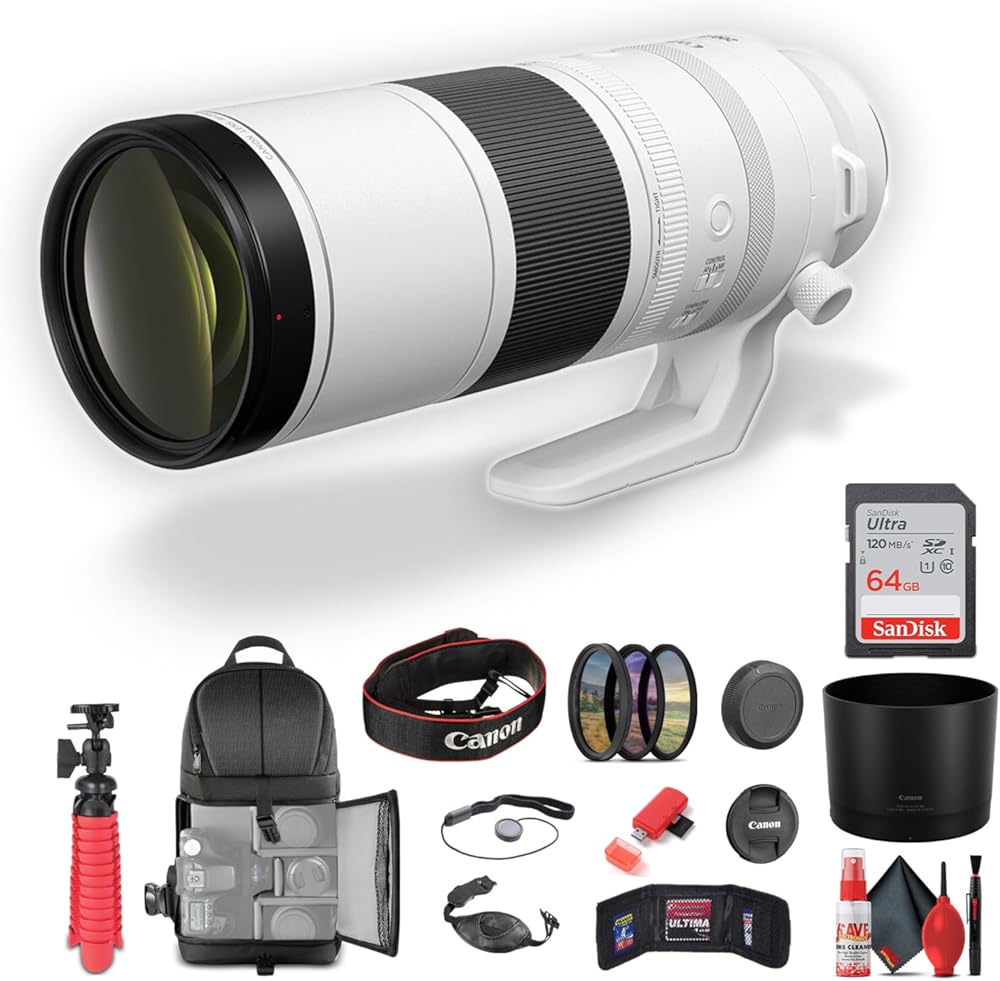 Canon RF 200-800mm f/6.3-9 is USM Super-telephoto Zoom Lens (Canon RF) for Wildlife, Nature, Outdoor Sports (6263C002) + 64GB Memory Card + Filter Kit + Backpack + Flexible Tripod + More (Renewed)
