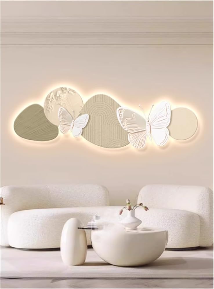 3D Wall Art Decor, Metal Wall Art Decor, Butterfly Lamp for Living Room, Wall-Mounted Home Decor, LED Decor Light, Painting with Light for Home Decorations(Green,39.4 * 13.8in)
