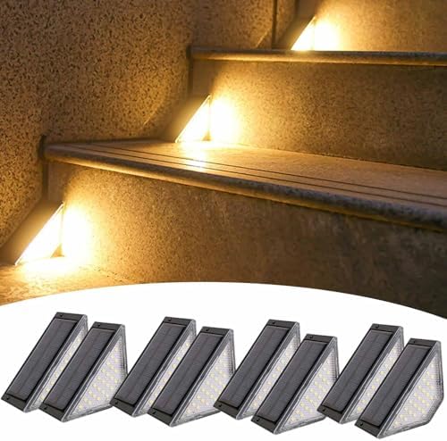 4 Pack Outdoor Solar Step Lights - Waterproof LED for Steps, Patios & Decks - Energy-Efficient Warm White & Yellow Lighting, Safe & Bright Illumination for Walkways