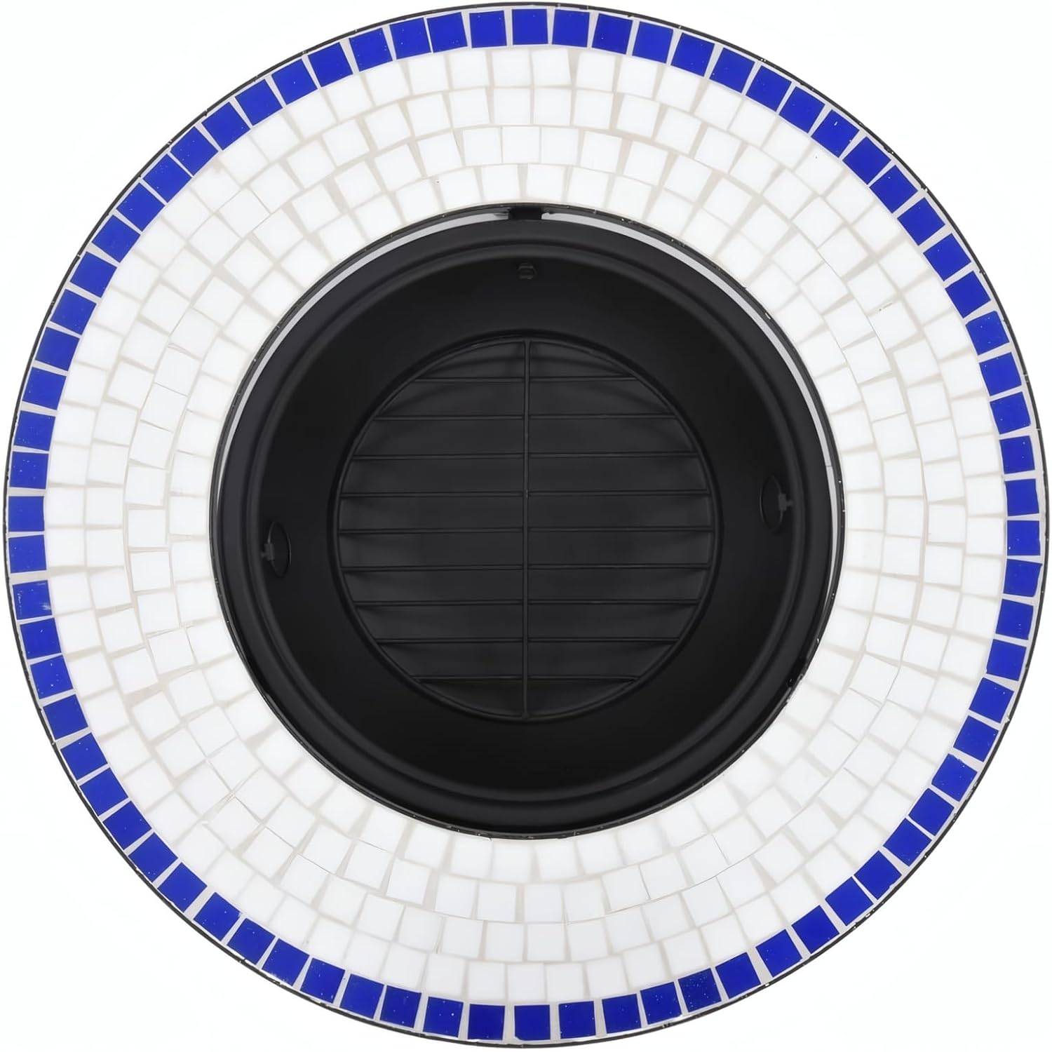 Penau Mosaic Ceramic Fire Pit Bowl, Outdoor Round Firepit with Three Leg Steel Stand, Blue and White Mosaic Tabletop Surround, Includes Fire Grid, 26.8 x 26.8 x 17.7 Inchs