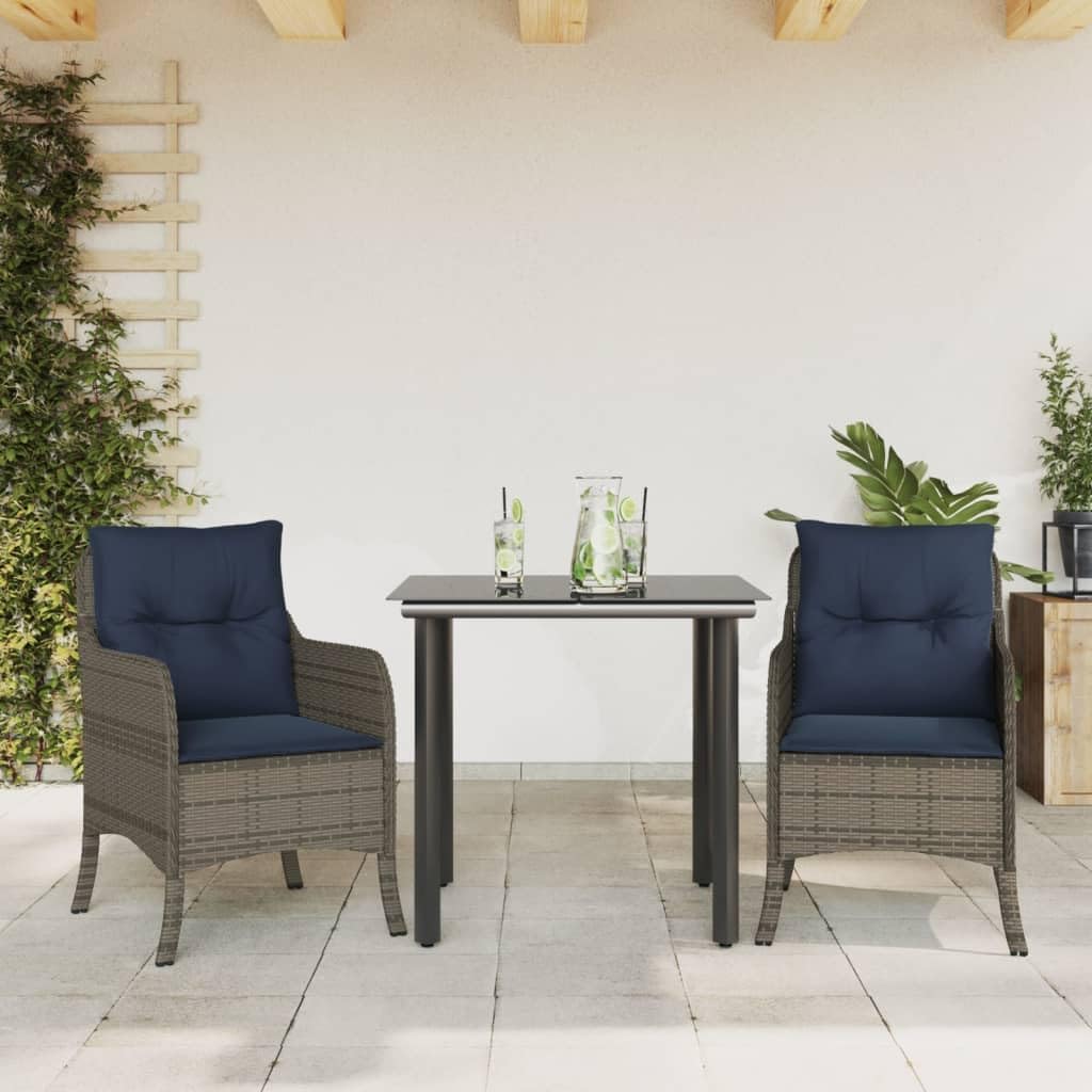 Furniture Sets 3 Piece Patio Dining Set with Cushions Gray Poly Rattan,Stylish Patio Dining Set with Durable PE Rattan and Comfortable Cushions Garden Conversation Sets