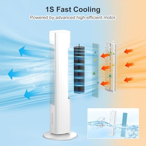Windowless Portable Air Conditioner Ac Units with Remote, Evaporative Air Tower Cooling Fan, Small Indoor Outdoor Oscillating Swamp Cooler for Room Office Kitchen,7H Timer, Small, White