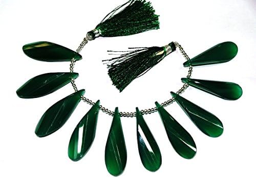 13 inch natural beads strand of 40x13mm faceted pear green onyx gemstone briolletes beads for DIY jewelry - necklace, bracelet, earring, ring.