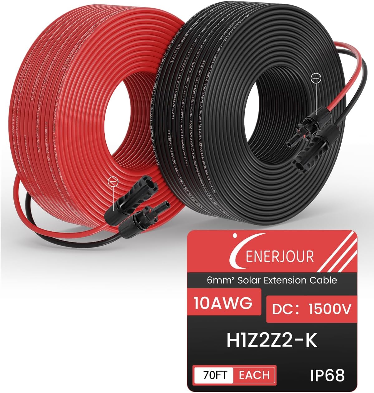 10AWG Solar Extension Cable 70FT, Solar Panel Wire, 10 Gauge Tinned Copper PV Wire with Waterproof Female and Male Connector for Home Marine RV Solar Photovoltaic Systems