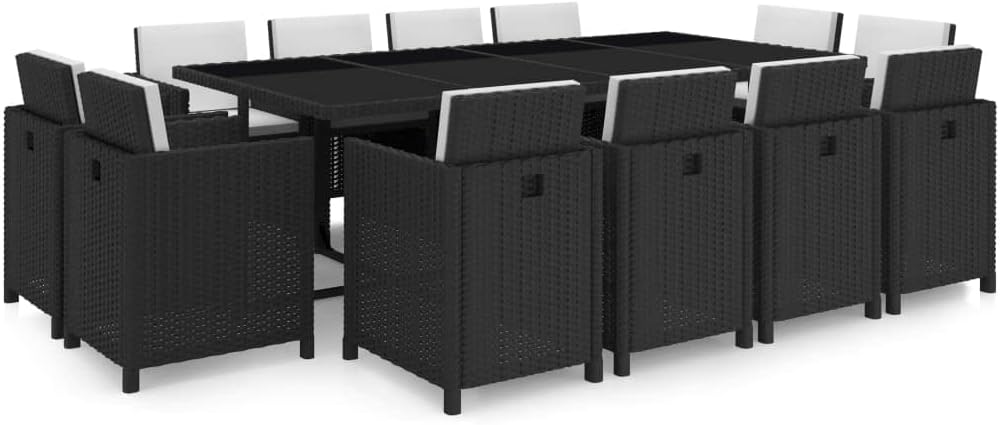 Furniture Sets 13 Piece Patio Dining Set with Cushions Poly Rattan Black,Rattan Dining Set with 12 Chairs and Comfortable Cushions for Outdoor Garden Patio Garden Conversation Sets