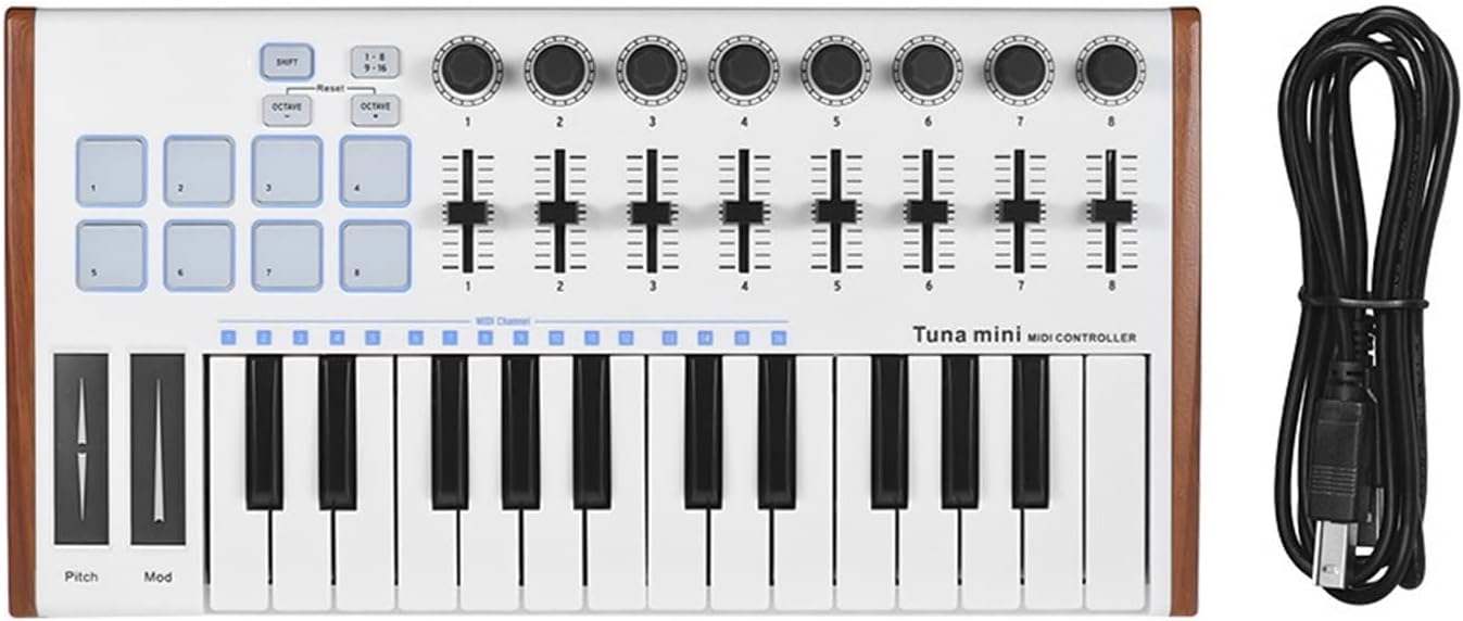 Keyboard Piano 25-Key MINI Ultra-Portable USB MIDI Keyboard Controller MIDI Controller 8 RGB Backlit Trigger Pads