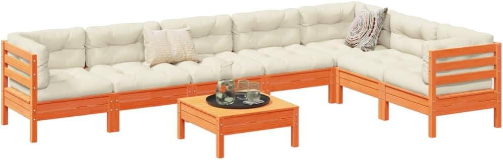 8 Piece Patio Sofa Set with Cushions Wax Brown Solid Wood Pine,Sturdy Pinewood Outdoor Sofa Set with Comfortable Cushions for Garden, Patio, and Terrace Patio Furniture Sets