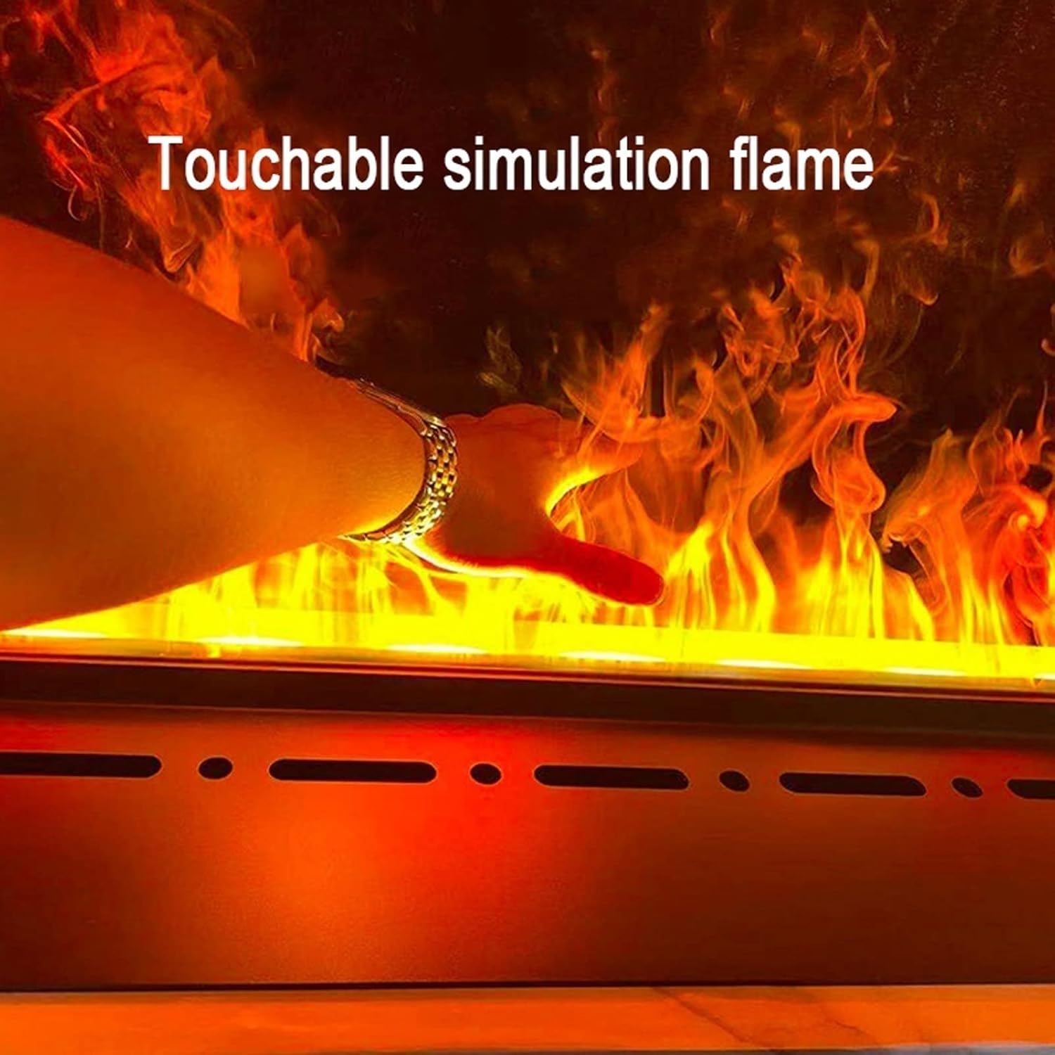 3D Water Vapor Fireplace with Humidifier Flame 3D Simulation Flame Background Wall Stove, 3mm Ultra-Thin Panel, Intelligent Water Filling, High Flame, Electronic Steam Humidifier(Single Color,200cm)