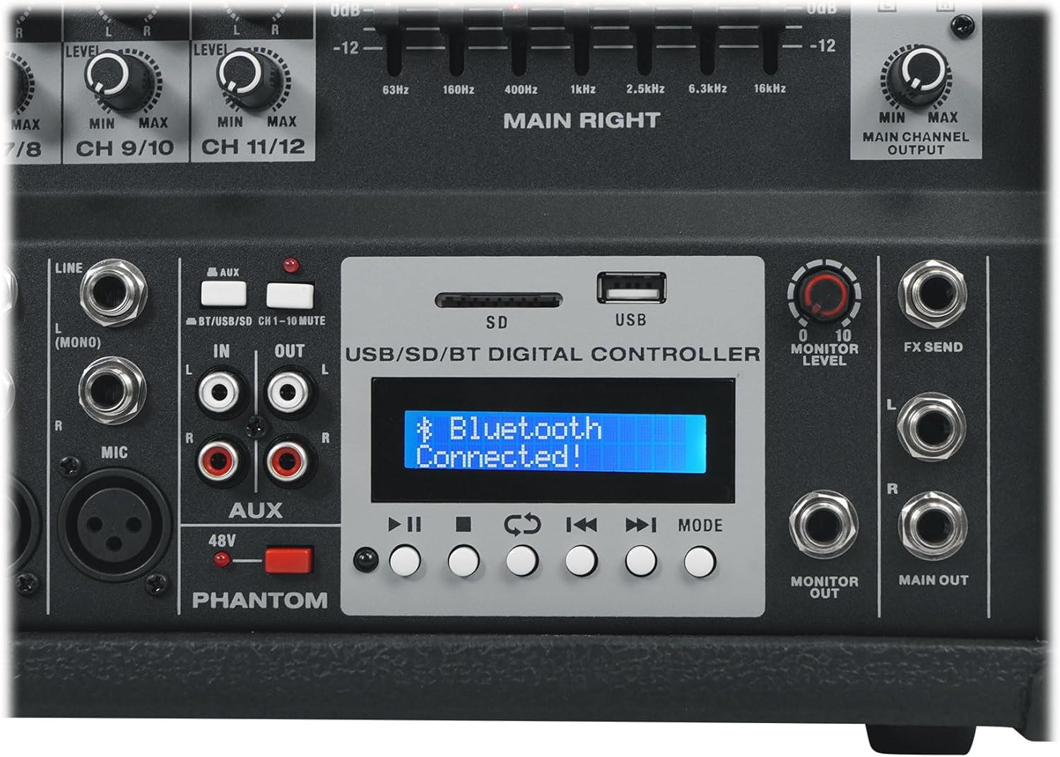 Rockville RPM109 V2 12 Channel Powered Mixer, 4800W Peak/600W RMS x2 @4Ω, Bluetooth/USB/SD Playback & Recording, 24 Digital Effects, 3-Band EQ Per Channel, 7-Band Stereo EQ, for Live Sound & Studio