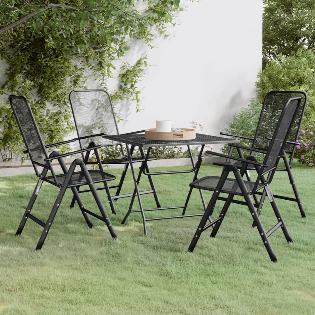 Furniture Sets 5 Piece Patio Dining Set Expanded Metal Mesh Anthracite,Versatile Patio Dining Set with Adjustable Backrests and Foldable Design for Outdoor Use Garden Conversation Sets
