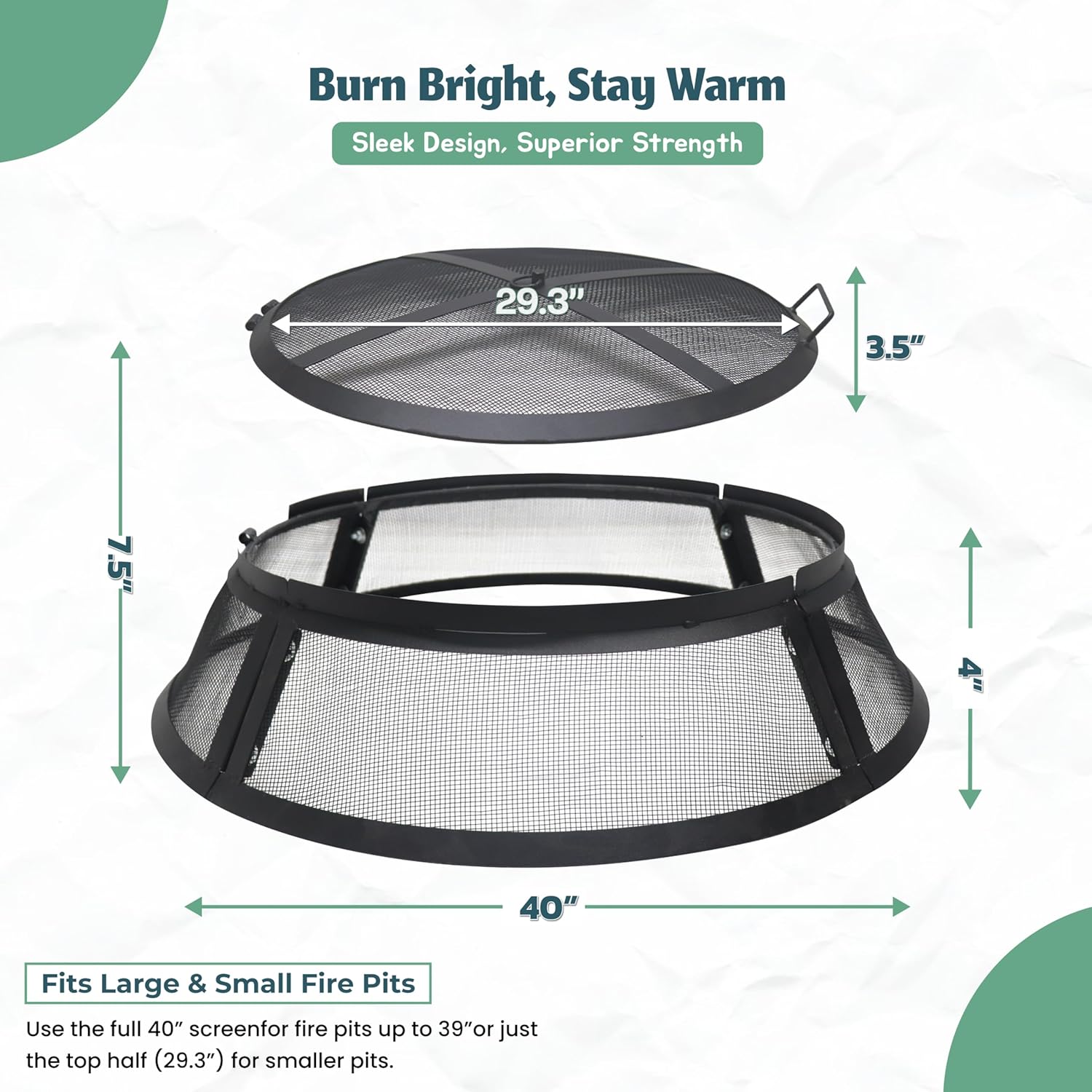 FEBTECH - Fire Pit Screen 40 inch Round Heavy Duty Outdoor FirePit Screen Round with Hook for Easy to Lift Spark Ring, Firepit Replacement Screen & Fire Pit Insert