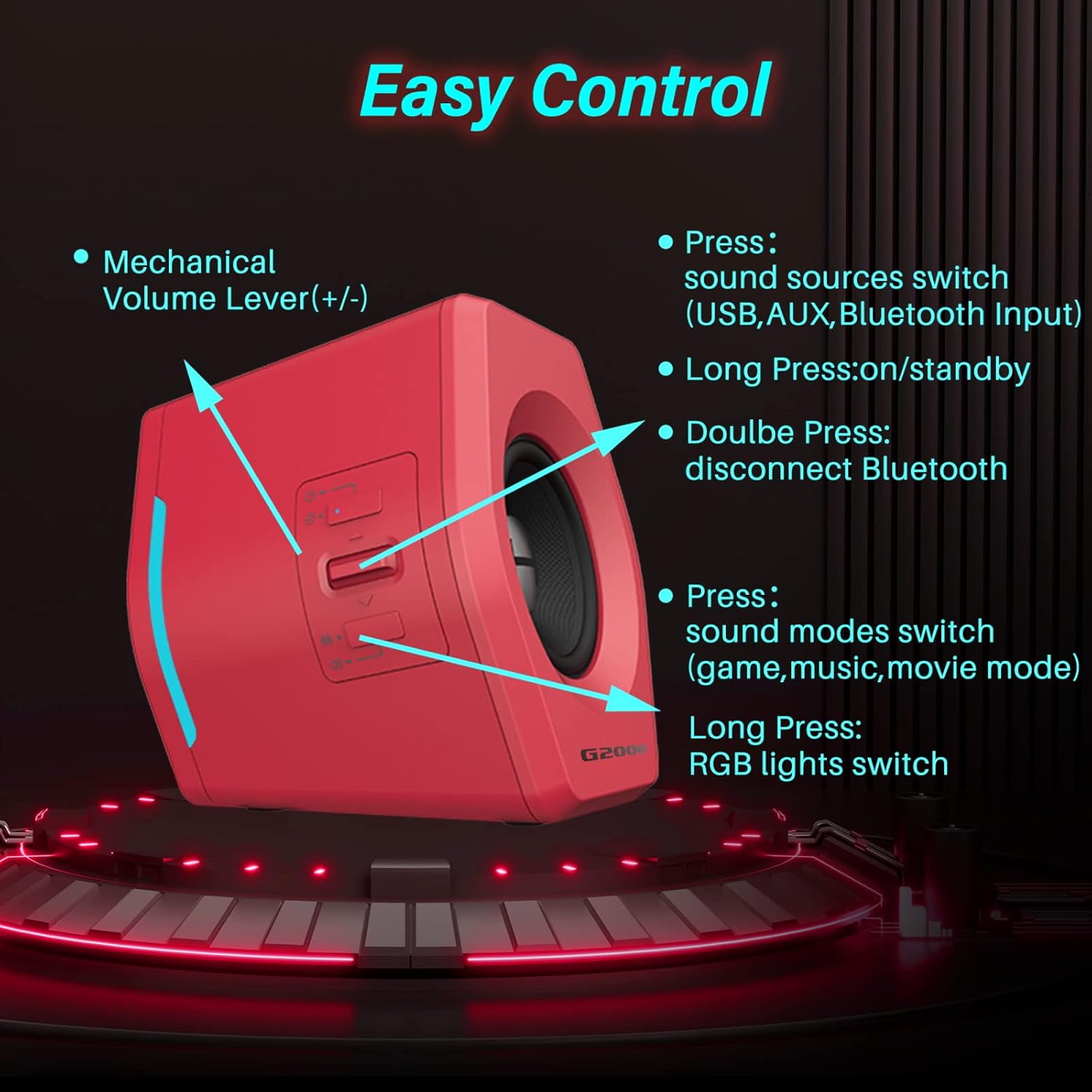 Edifier G2000 32W PC Computer Speakers for Gaming Desktop PC Laptop Mac Computer Woofer Speakers Bluetooth USB 3.5mm AUX Inputs RGB Lights Multimedia Speakers Red
